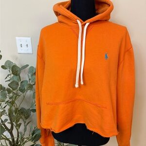 Polo Ralph Lauren Altered Orange Hoodie with Blue Logo Mens Medium